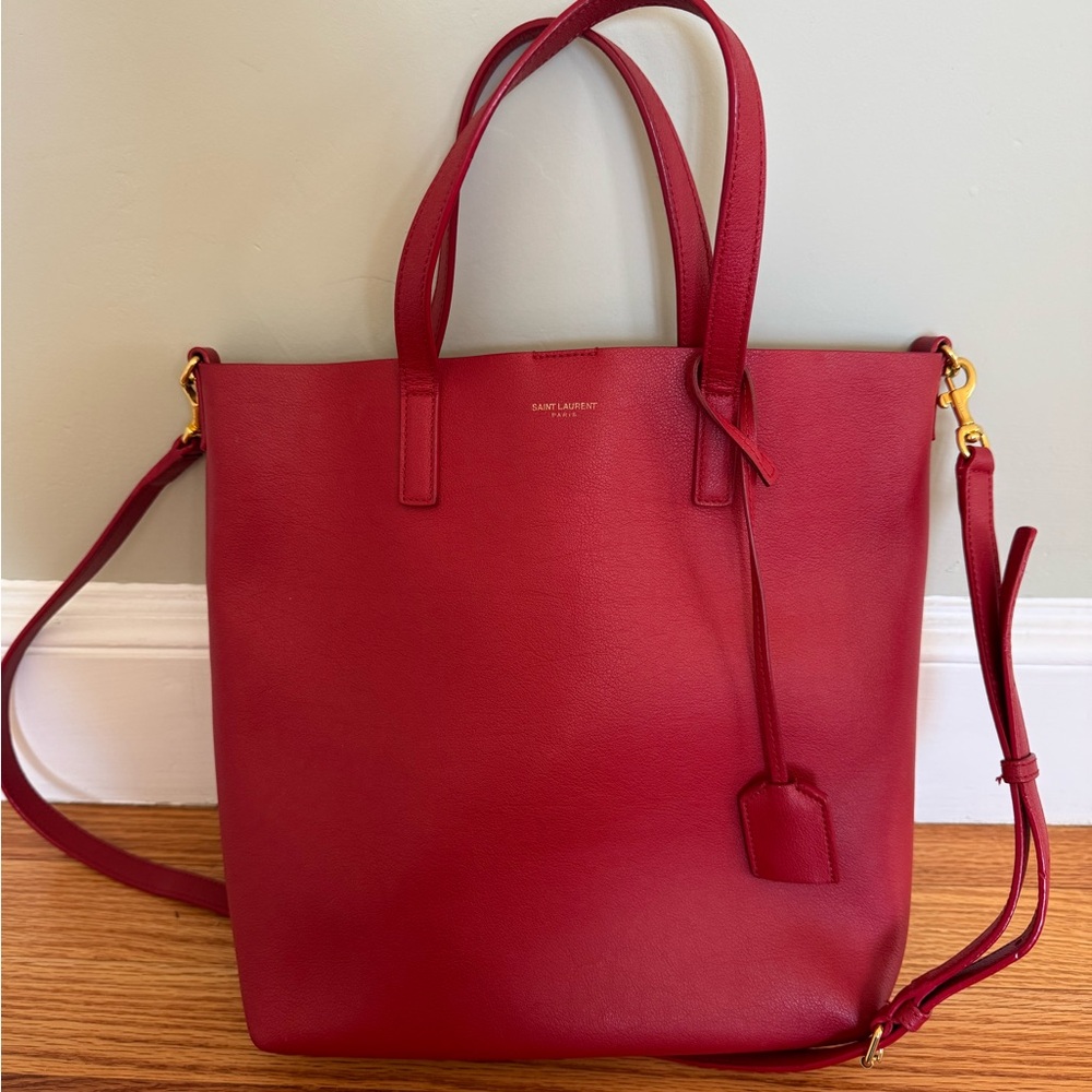 Saint Laurent Red Leather Toy Shopper Bag